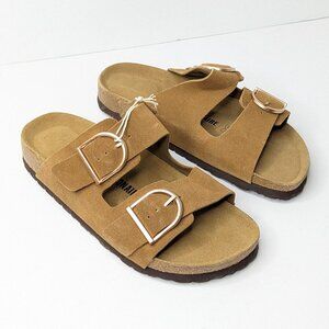 Cushionaire Lane Slide Sandals, Tan Suede, Women's 8